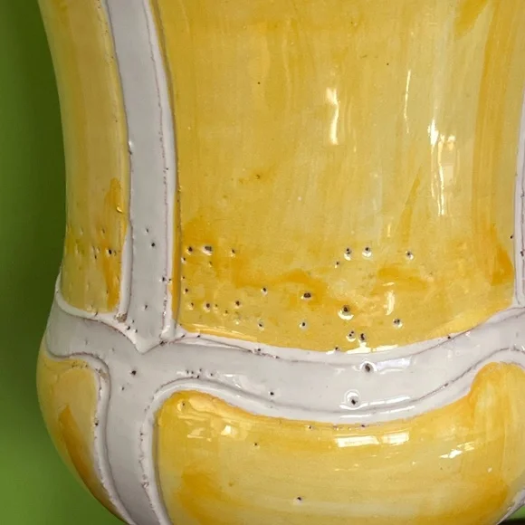Mid Century Bitossi Era Italian Art Pottery Jardiniere Vase Yellow White Sticker